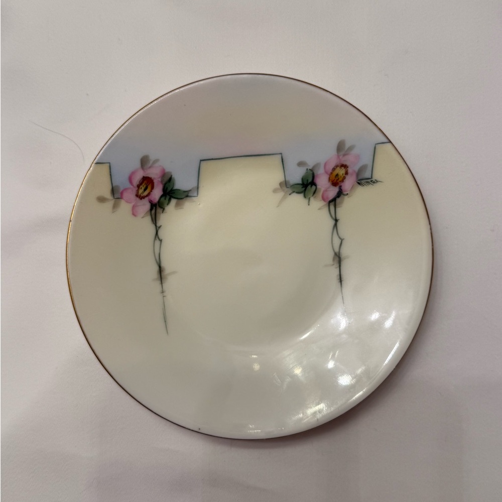 Vintage Bavarian Cream and Pink Floral Desert Plate